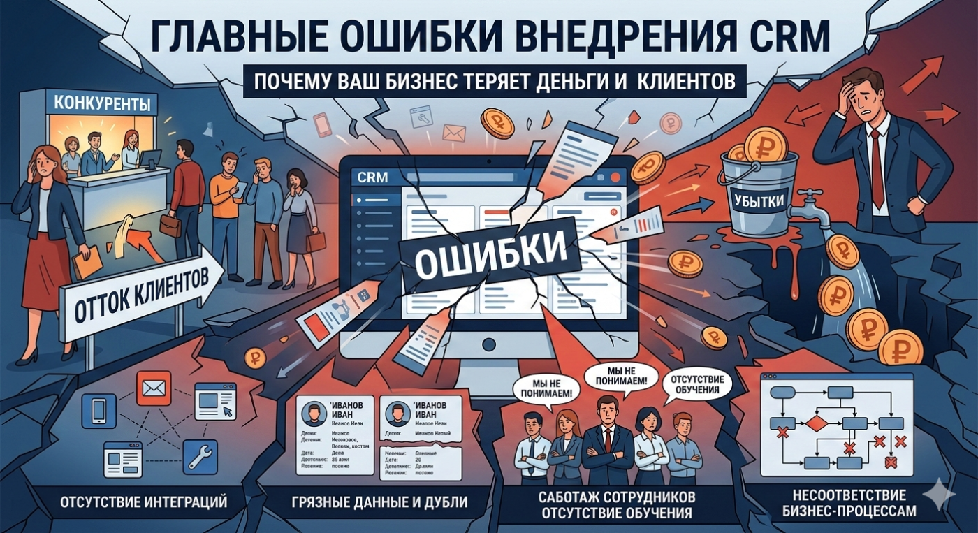 7 ошибок внедрения CRM, из-за которых бизнес теряет деньги и клиентов